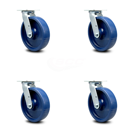 SERVICE CASTER 8 Inch Solid Polyurethane Wheel Swivel Caster Set with Roller Bearings SCC SCC-30CS820-SPUR-4